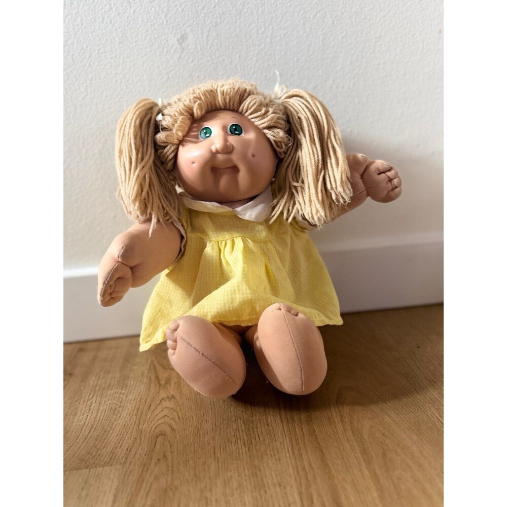 Original Vintage Cabbage Patch Kids Blonde Pigtail Doll Yellow Dress 1978, 1982
